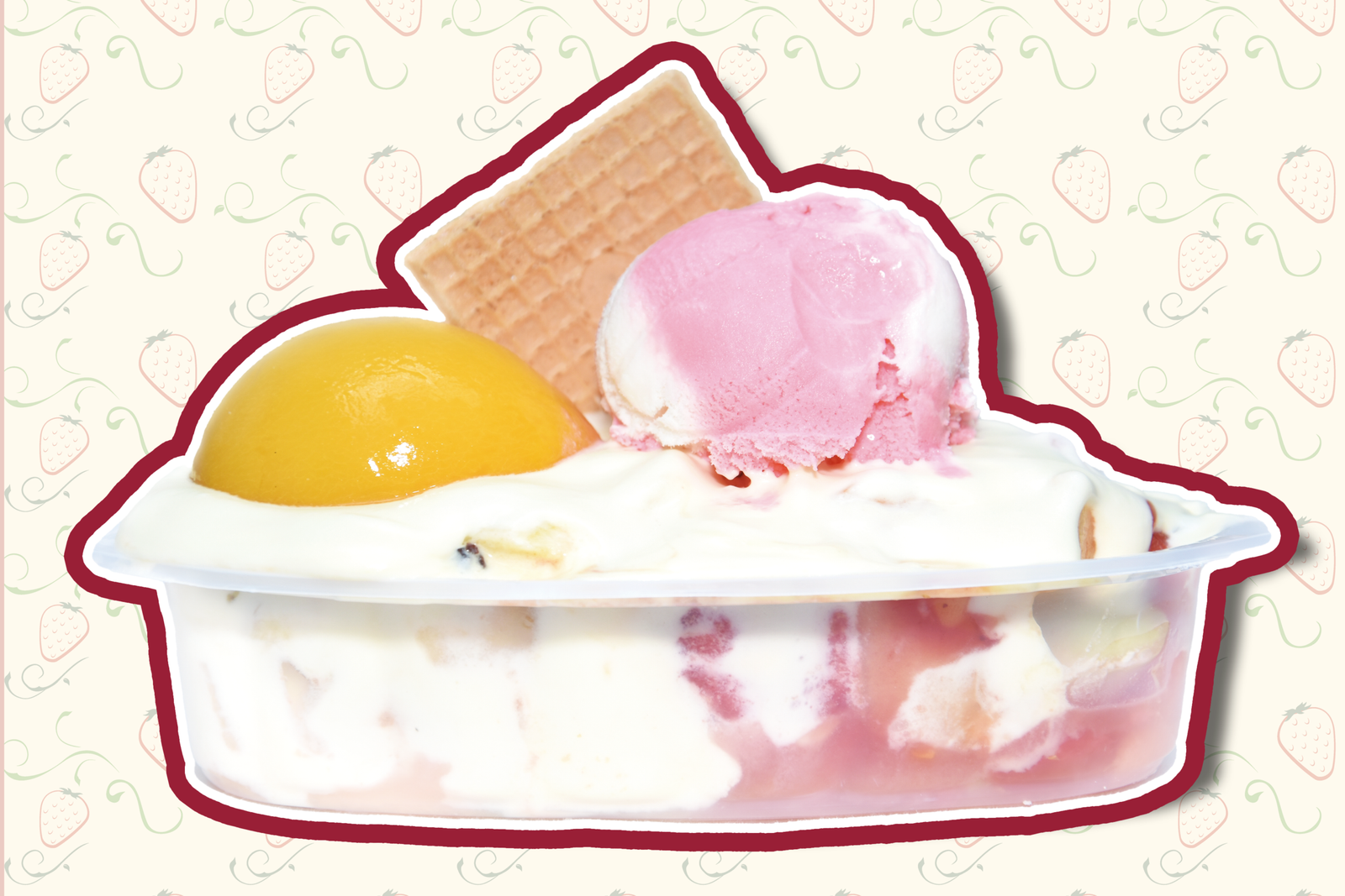 Ensalada especial con melocotón y helado
